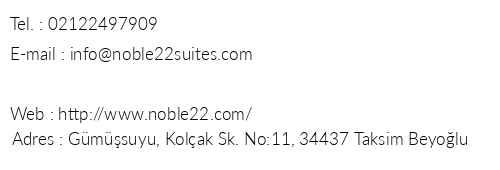 Noble22 Suites telefon numaralar, faks, e-mail, posta adresi ve iletiim bilgileri